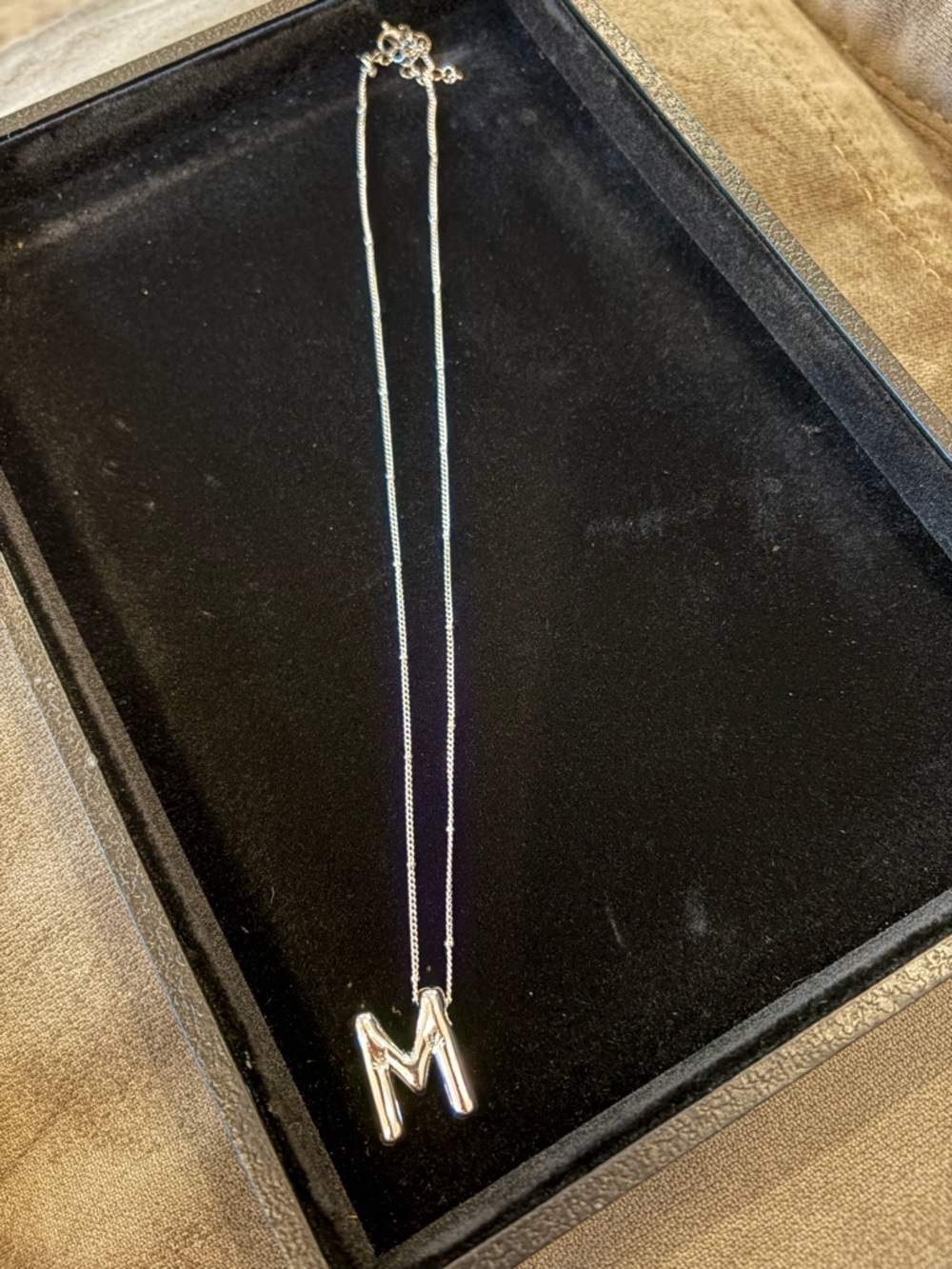 Initial M Necklace Silver Tone Letter Pendant Dainty Chain